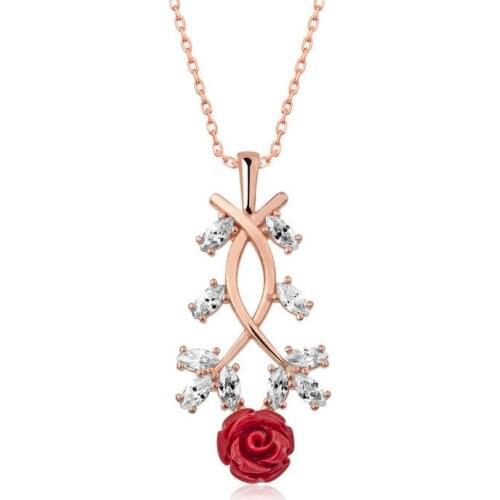 Tevuli 925 Sterling Silver Red Rose Necklace