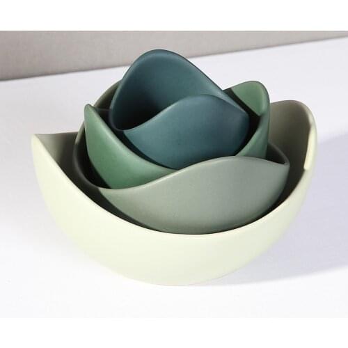 Japanese Stacked Lotus Ceramic Bowl Set Creative Color Fruit Tray Simple Zen Decor Storage Fruit Salad Dinner Plate Dishes Sets