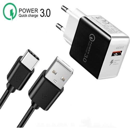 Mobile Phone Charger For Xiaomi Mi 11 A2 A3 10 9 T Redmi Note 8T 9T 9 8 Pro Quick Charge 3.0 EU Plug USB Type-c Cable Charger