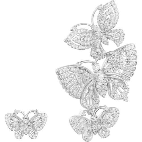 SLJELY Luxury 925 Sterling Silver Asymmetric Three Butterflies Earrings Micro Full Cubic Zirconia Stones Women Fine Jewelry