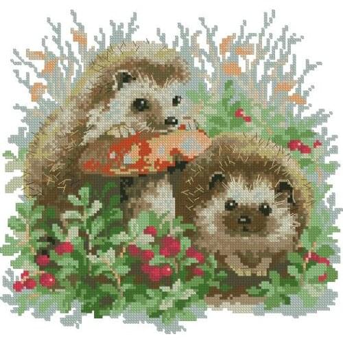 Gold Collection Lovely Counted Cross Stitch Kit Hedgehog Two Hedgehogs and Mushroom
