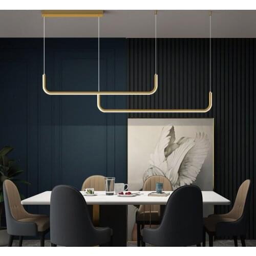 Golden Restaurant Minimalist Long LED Pendant Lights Nordic Modern Minimalist Living Room Dining Table Bar Designer Office Lamps