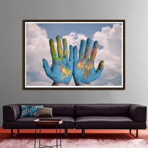 150x225cm Hands Shape World Map Projection Home Office Wall Decor Collapsible Map