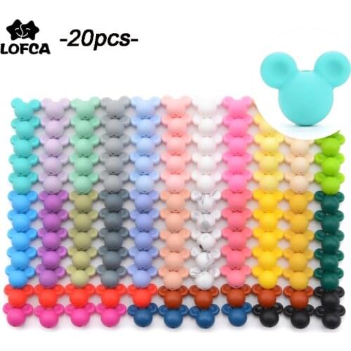 LOFCA 20pcs Silicone Beads Mouse Silicone Baby Teether Teething Cartoon Chew Oral Dental Pacifier Clip Necklace Newborn Toy