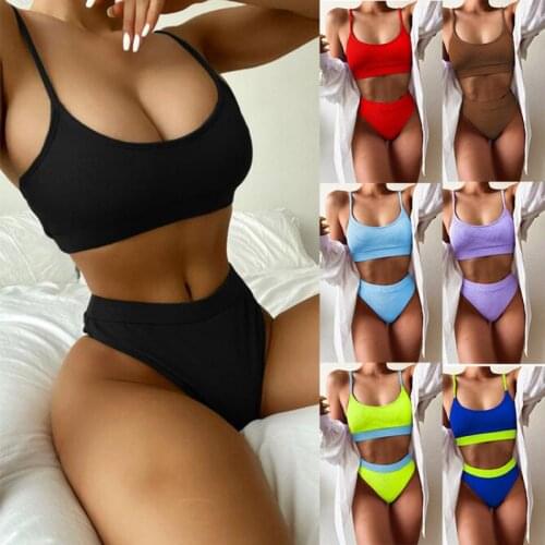 2021 ribbed bikini High Waist Womens Fission Swimsuit Plus Size Swimwear Brazilian Bikini Womens push-up bikini