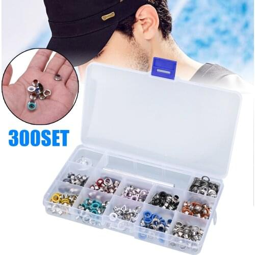300Pcs Multicolor Eyelets 5mm Metal Eyelets with Punch Hole Die Hand Knocking Tool DIY Shoes Bag Leather Craft Clothes Accessory