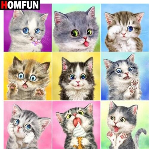 HOMFUN Full Square/Round Drill 5D DIY Diamond Painting "Cat animal pet" 3D Embroidery Cross Stitch 5D Home Decor Gift