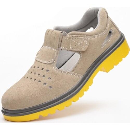 Big size mens casual steel toe cap working safety shoes breathable summer safe sandals cow suede leather security boots protect