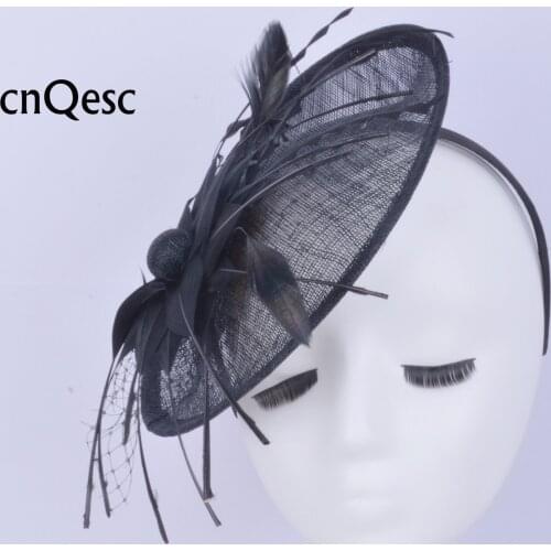 Black Hair accessory saucer fascinator sinamay hat for winter party wedding and kentucky derby