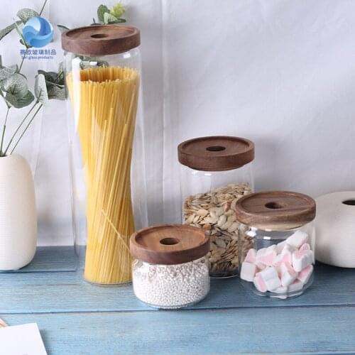 Acacia wood, whole grains, tea, glass storage, sealed cans, high boron silicon vacuum kitchen transparent storage cans