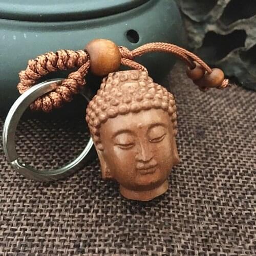 Wooden Buddha Head Statue Craft Sakyamuni Tathagata Figurine Decorative Ornament