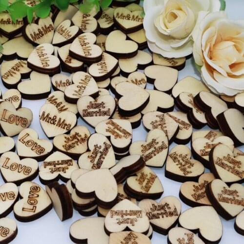 50pcs 19*17mm Mini Wooden Heart-shaped Wedding Table Decoration Wood Love Mr&mrs Just Married Wedding Party Diy Supplies