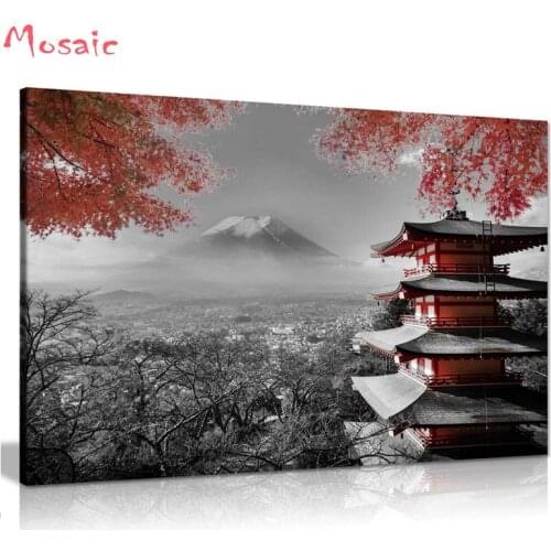 DIY Diamond Painting Japanese Temple Autumn Black White Red scenery Cross Stitch Mosaic diamond embroidery Needlework Patterns