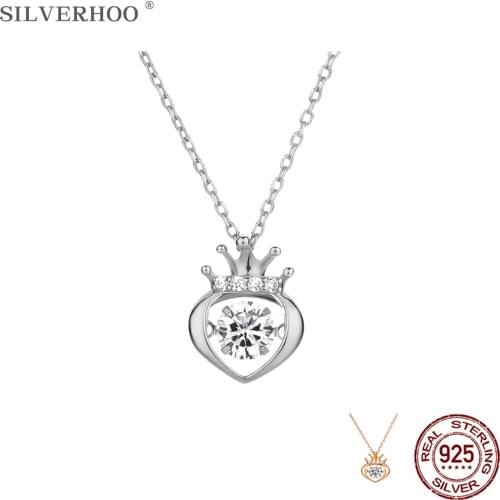 SILVERHOO Sterling Silver 925 Jewelry For Women Luxury Crown Pendant Necklaces Shiny Cubic Zircon Choker Necklace Birthday Gift