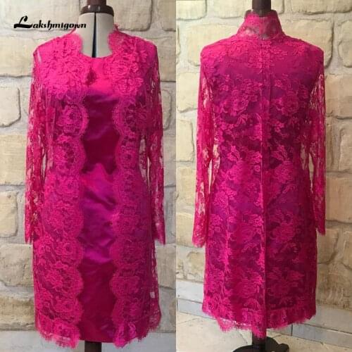 Lakshmigown Mother of The Bride Dresses Full Lace Jacket Stain Elegant Bride Grooms mom Dresses Knee Length Custom Made