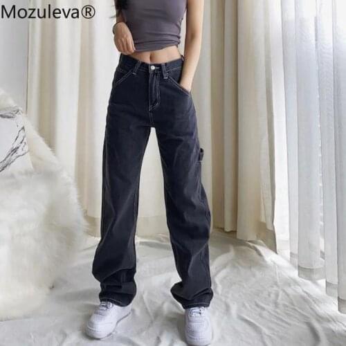 Mozuleva Solid Jeans Wide Leg Mujer Streetwear Hip Pop Boyfriend Jeans For Women High Waist Loose Demin Trousers Female Korean