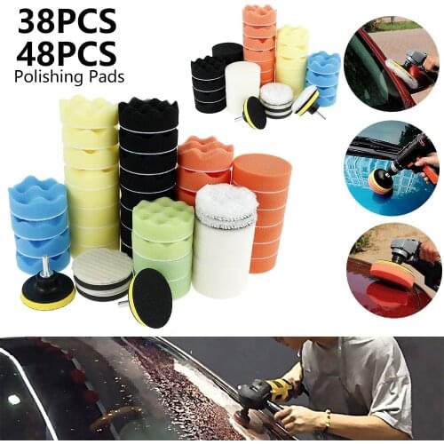 38/48pcs 3inch Car Sponge Polishing Pad Set Waxing Foam Grinding Pad Automobile Polisher Drill Adapter Car Cleaning Accessories