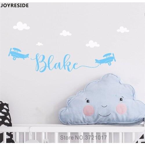 JOYRESIDE Little Airplane Personalized Name Wall Decal Vinyl Sticker Wall Decor Home Kids Bedroom Wall Decal Interior Decor A617
