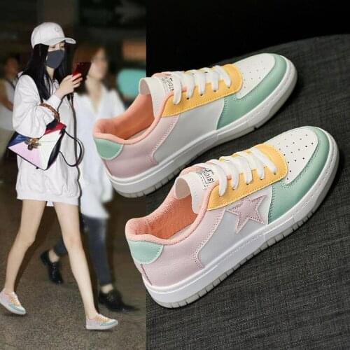 New fashion ladies casual sports shoes white shoes Korean version of the wild net celebrity flat shoes board shoes flat shoes