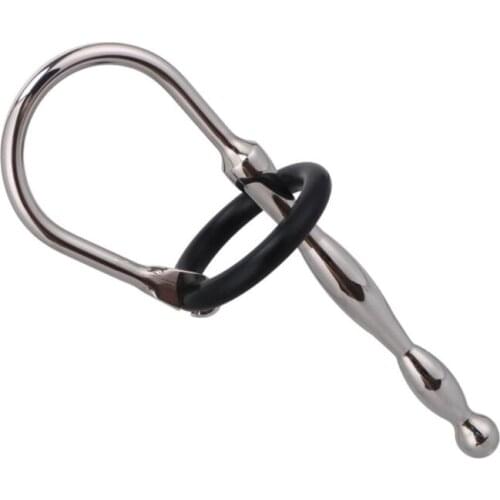 Latest Male Stainless Steel Urethral Sounding Stretching Stimulate Bead Dilator Penis Plug With Cock Ring BDSM Sex Toy 608