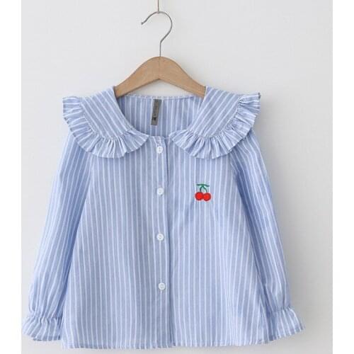New 2018 Girls Long Sleeve Blouse Spring Autumn Cherry Embroidery Kids Shirts Fashion Children Clothing Girl Blouses Drop Ship