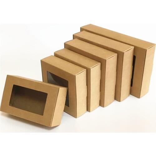 New 10pcs/lot 22 Sizes Square Kraft Paper Gift Packing Boxes Nature Brown Window Gift Packaging Carton