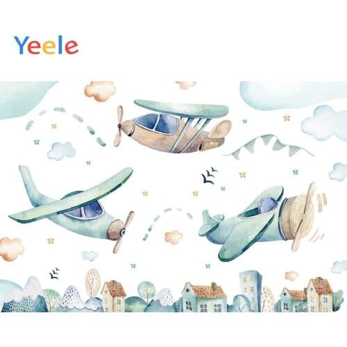 Cartoon Plane Baby Boy Birthday Backdrop Newborn Baby Shower Portrait Custom Vinyl Photography Background For Photo Studio Props