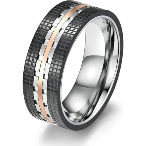 Yoiumit Original Innovative Stainless Steel Jewelry Combination Ring Mosaic Pattern Two-Color Anniversary Band Mens Steel Rings