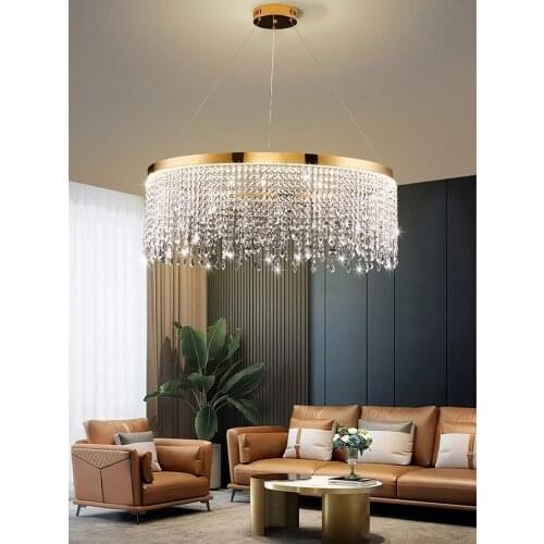 Living Room Dining Room Pendent lamp Modern Simple LED Ring Light Crystal Drops Chandelier Super Warm white Led Pendent Light