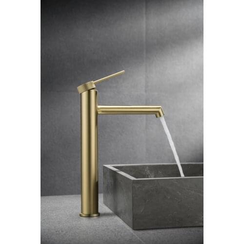Luxury Brushed gold Brass Bathroom sink faucet Fashion Design Artistic Basin mixer Tap Single hole High Top Quality faucet