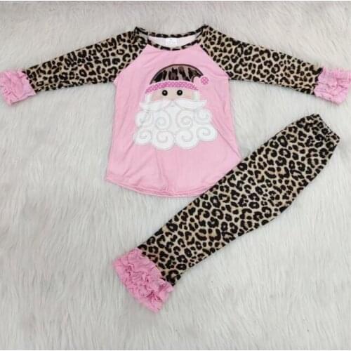 2019 christmas outfits baby girls Santa tops+leopard pants 2 pcs set kid hipster childrens clothing suit gxj