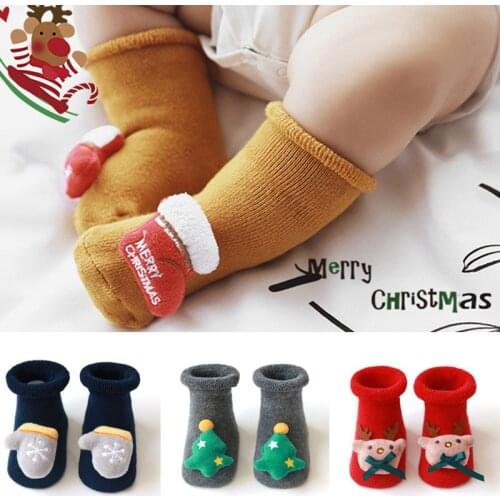 Girls Christmas Socks Kids Toddlers Cotton Anti Slip Baby Floor Socks booties Winter Autumn Warm Cartoon Infant chaussette