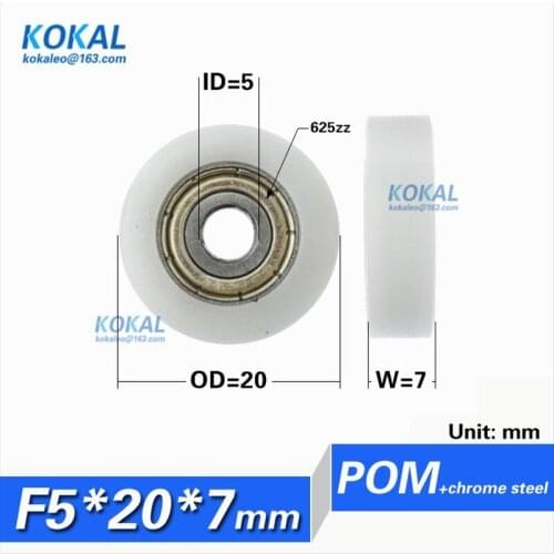[F0520-7] 10PCS flat type 625zz ball bearing coated with pom sliding door window guide micro pulley roller 5*20*7mm 0520K