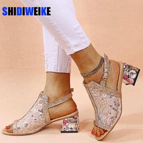 Rhinestone High heel Shoes Womens Summer Style Sandals 2021 5CM PUMPS Fashion Bling Ladies Open Toe Party Shoes AC785
