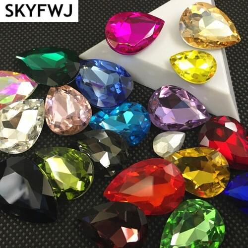 Mix Colors Teardrop Pointback Rhinestone Glass Crystals No Holes for Cloths Dresses DIY Decorations 10x14,13x18,18x25,20x30mm