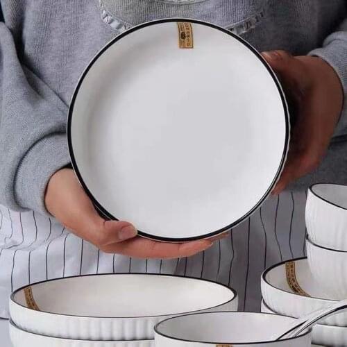 Dessert Plate Salad Bowl Ceramics Tableware Dish Simple Decorative Round Set Household 4-6 Pigmented Glaze Soup Talerze Japanese