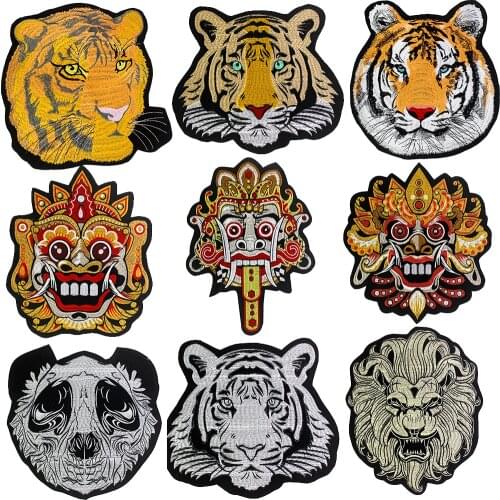 Animal Tiger Lion Panda Head Patches Iron on Patches for Clothes DIY Hat Applique Heat Transfer Embroidery Applique Badge 1pc