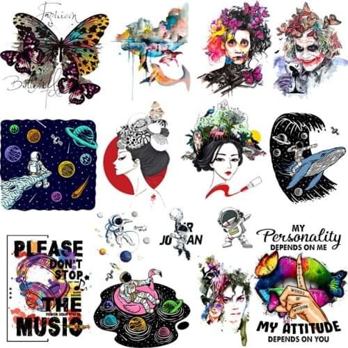 Pulaqi Butterfly Anime Iron On Transfer Patch T-Shirt Appliques Heat Transfer Vinyl Washable Sticker Stripes On Clothes Stickers