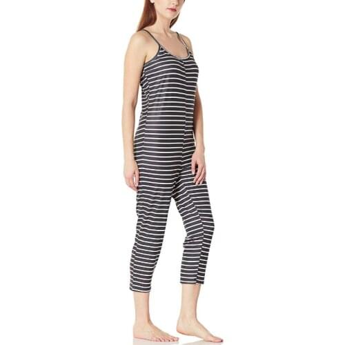 Neatie kiddie Stripe Sleelveless Knitted Women Jumpsuit Onesies Sleepwear V-neck Body Suit Lady Night Romper