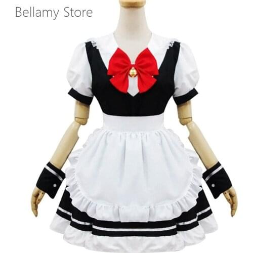 Customized handcraft Classic Lolita gold bell red bow ruffled short sleeve Maid Dress