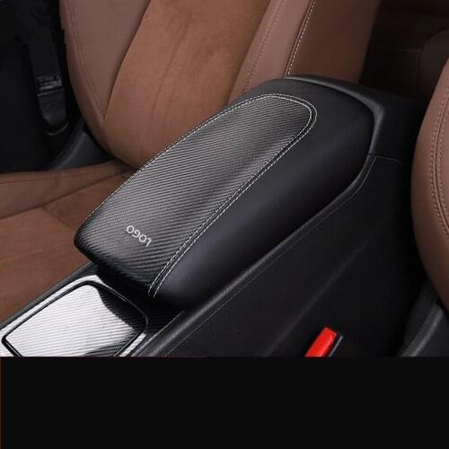 Real Genuine Leather Black Carbon Fibre Brown Coffee Center Armrest Protective Cover For Buick Regal 2017 18 19 AAB282