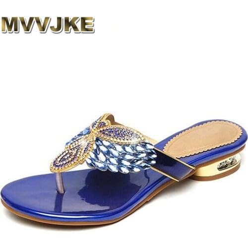 MVVJKE Diamond sandals womens New Roman style clip foot flip flops fashion sexy antiskid beach shoes women