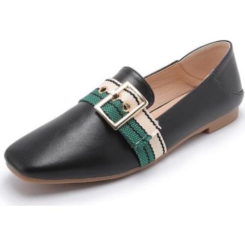 2021 New Small Leather Flat Bottom Oxfords Square Toe Women Shoes Comfortable for Work