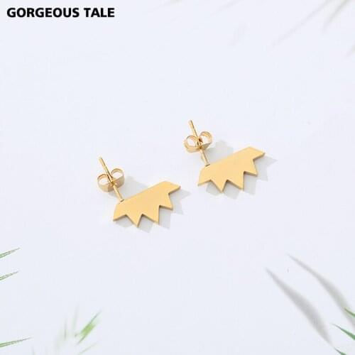 New Fashion Cute Irregular Cartoon Stud Earrings For Girl Gold Color Stainless Steel Femme Vintage Jewelry Best Gift 2019 Hot