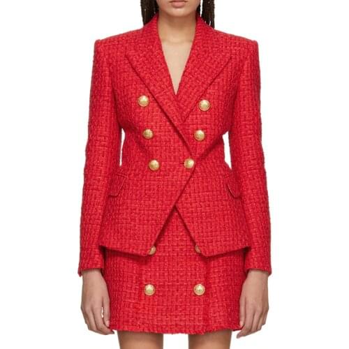 HIGH QUALITY Newest Fashion 2020 Fall Winter Designer Blazer Jacket Womens Classic Lion Buttons Tweed Wool Blazer Coat