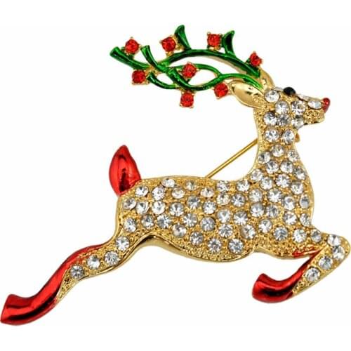 Christmas Deer Brooch Moose Elk Enamel Pins Badge Crystal Rhinestone Brooch Pin Lapel Women Collar Chapas Bijou Spilla Brosche