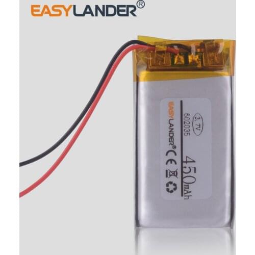 10pcs /Lot 602035 450 mah 3.7v lithium Li ion polymer rechargeable battery MP3 MP4 DVR bluetooth headset 3D glass Smart bracelet