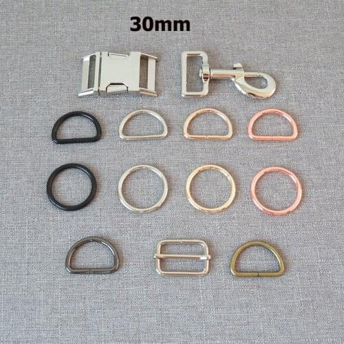 100 pcs 30mm metal D O ring belt straps adjustable buckle Carabiner lobster clasp for pet dog collar leash harness DIY accessory