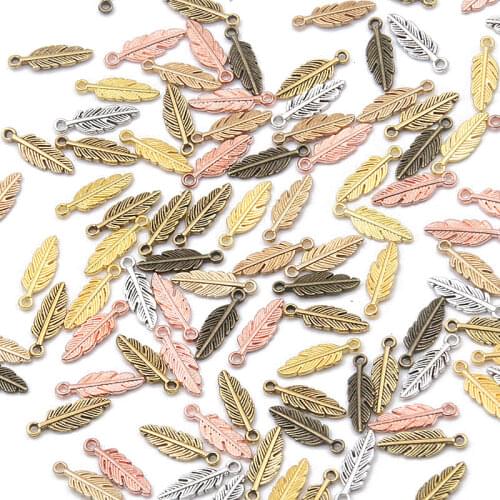 100pcs 2021 New 5*15mm 4 Color Metal Zinc Alloy MINI Leaves Charms Fit Jewelry Plant Pendant Charms Makings DIY Handmade Craft