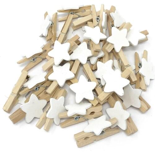 20pcs Colored Hearts/Stars On Natural Pegs 30mm Wedding Christmas Card Holders Clothespins Clips Table Decorations DIY Crafts